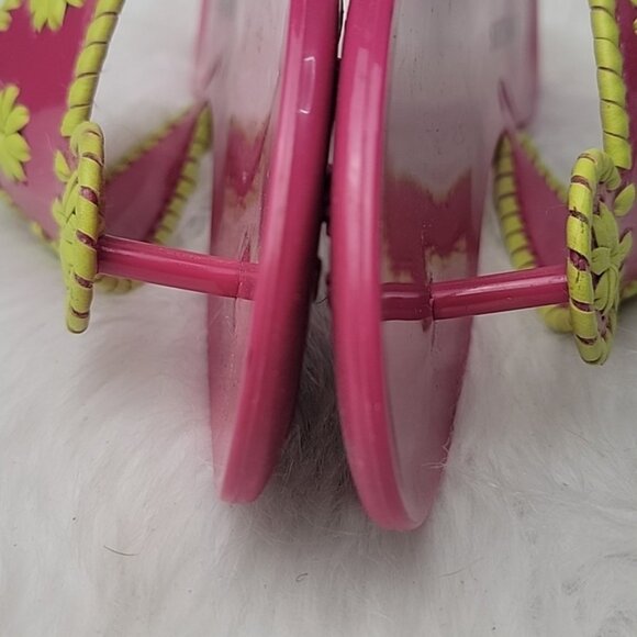 JACK ROGERS Jacks Flat Jelly Pink Two Tone Neon Plastic Slip On Thong Sandals 5 - Picture 7 of 11